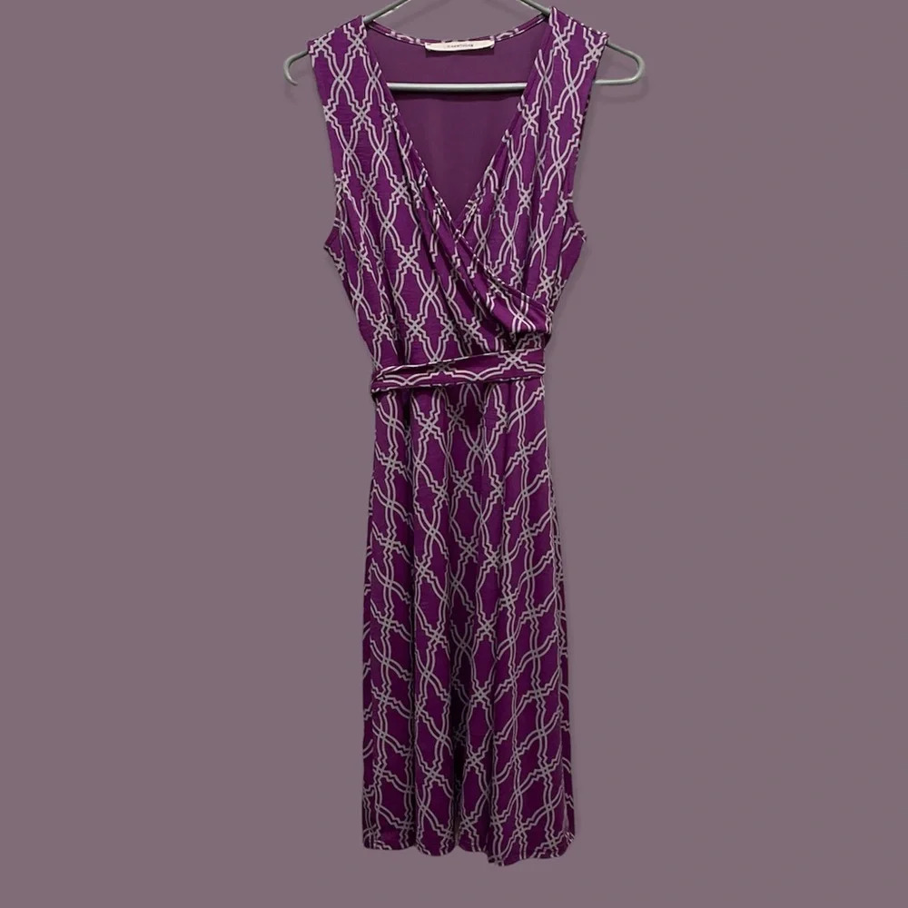 Sleeveless Purple Patterned Wrap Dress